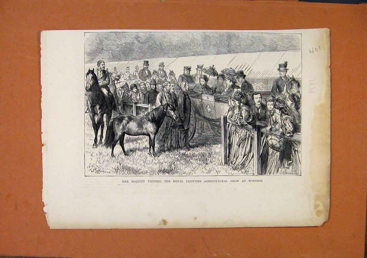 Original Old Antique Print C1872 Her Majesty Visting Roayl Counties Agricultural