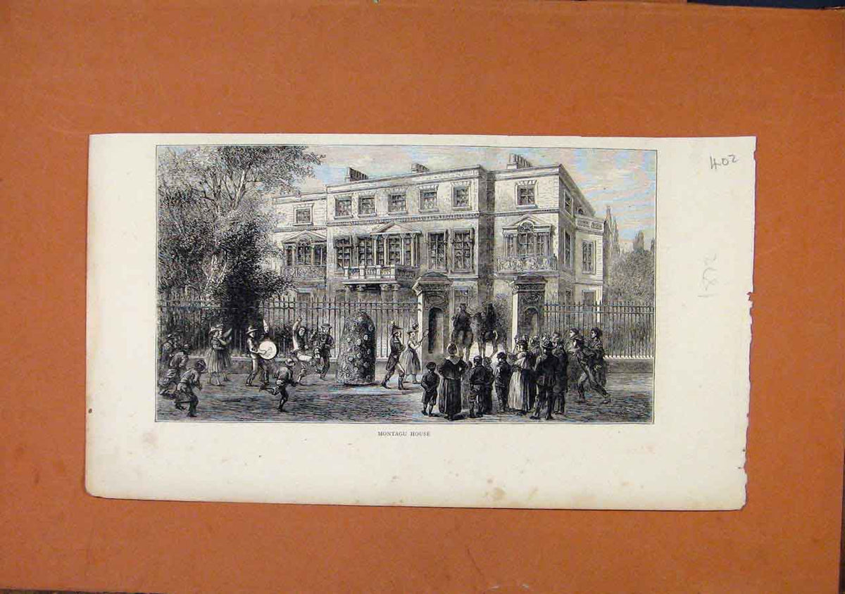 Original Old Antique Print C1872 Montagu House Fine Art 19th Century