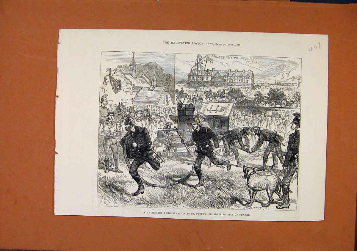 Original Old Antique Print Twenty Five Seconds After Ringin Fire Bell C1888 19th