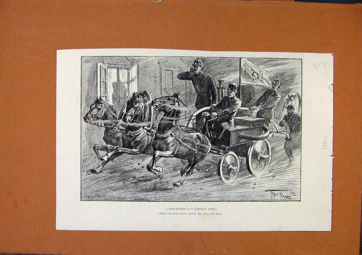 Old Antique Print Fire Engine Siberian Town C1891 Illustrated London News 19th