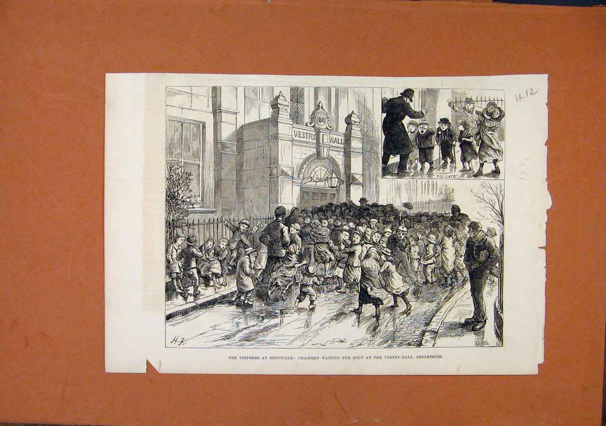Original Old Antique Print Distress Sheffield C1879 Illustrated London News 19th