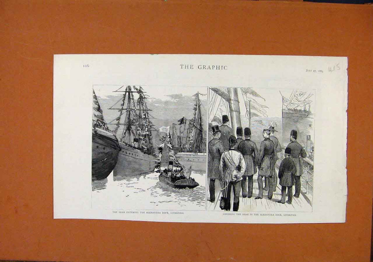 Old Antique Print The Graphic1889 Shah Entering Alexander Dock Liverpool 19th