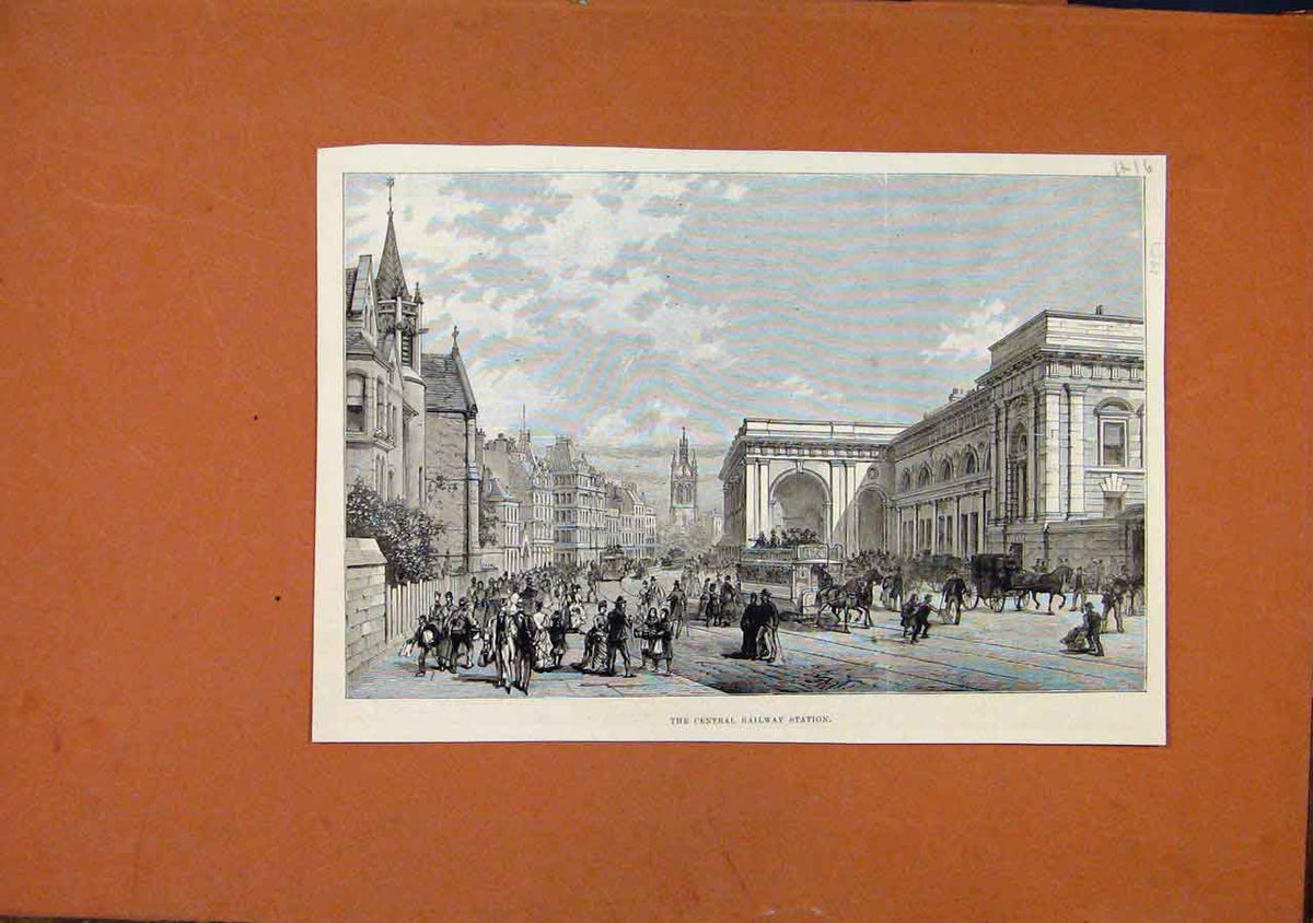 Original Old Antique Print Central Railway Station C1887 Illustrated London News