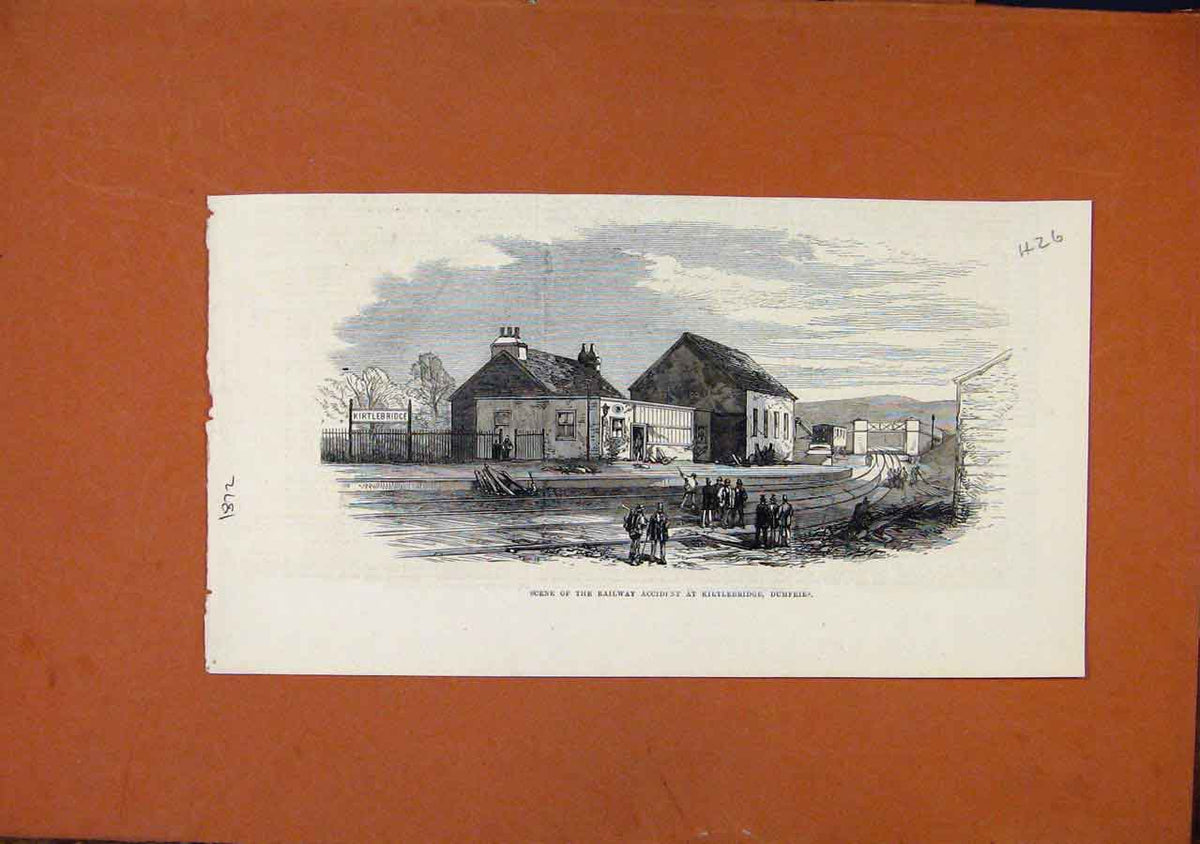 Original Old Antique Print Railway Accident Kirtlebridge Dumfries C1872 19th