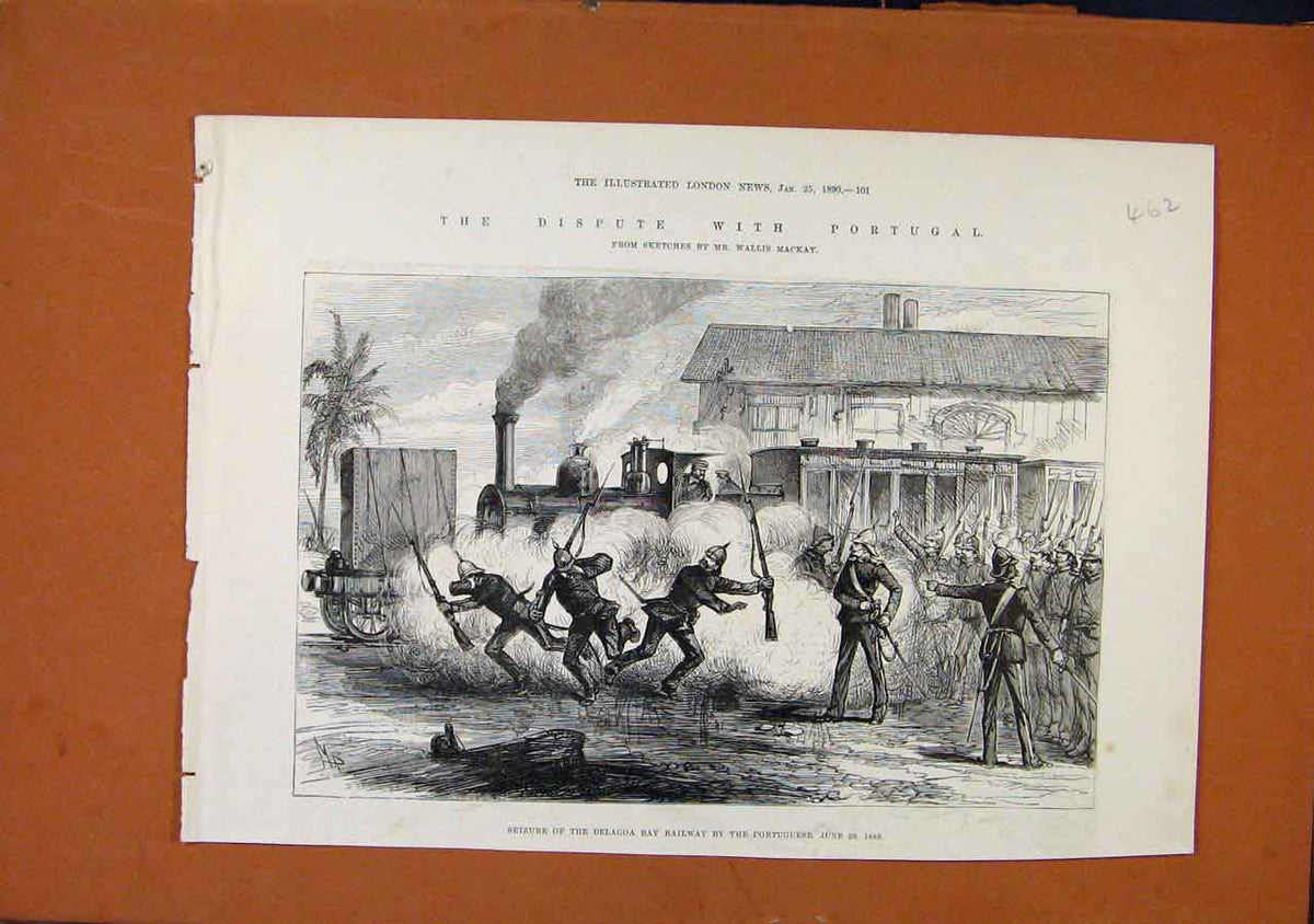 Original Old Antique Print Dispute With Portugal C1890 Illustrated London News
