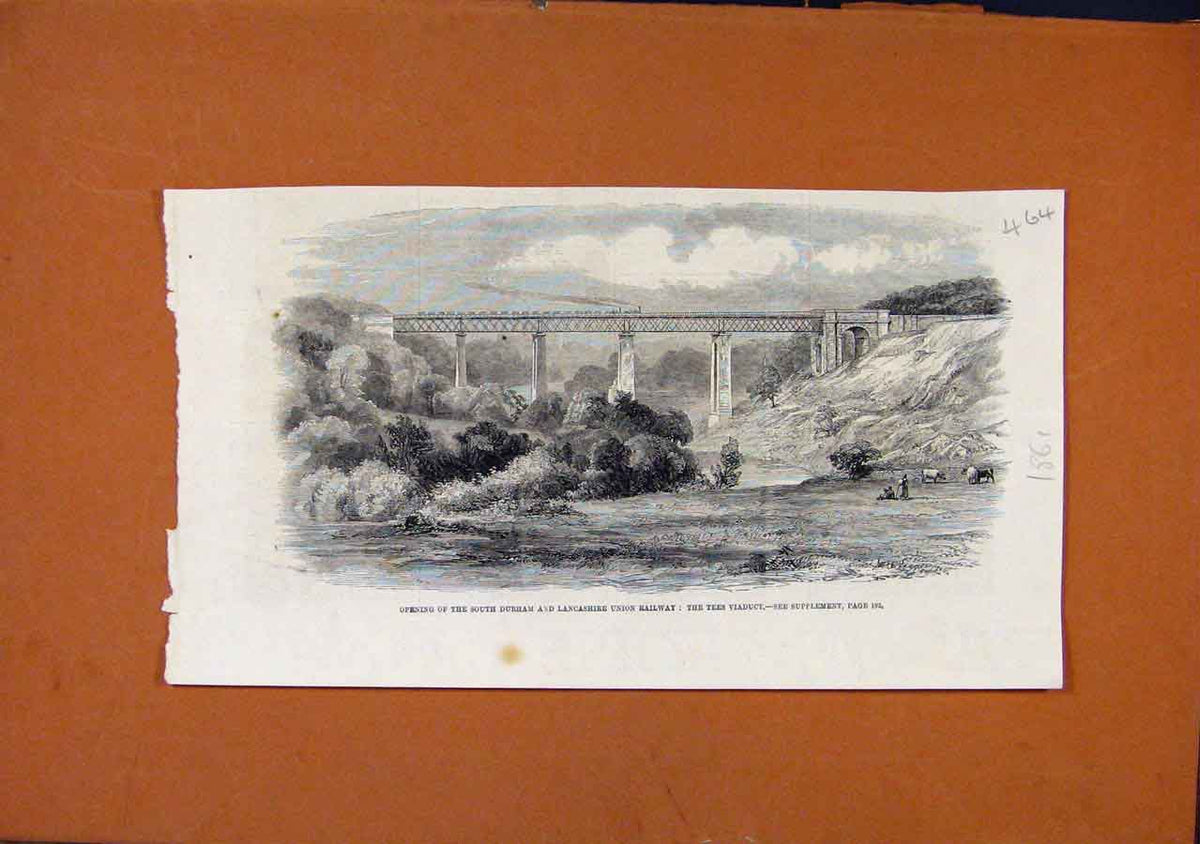 Original Old Antique Print South Drham Lancashire Union Railway C1861 Victorian