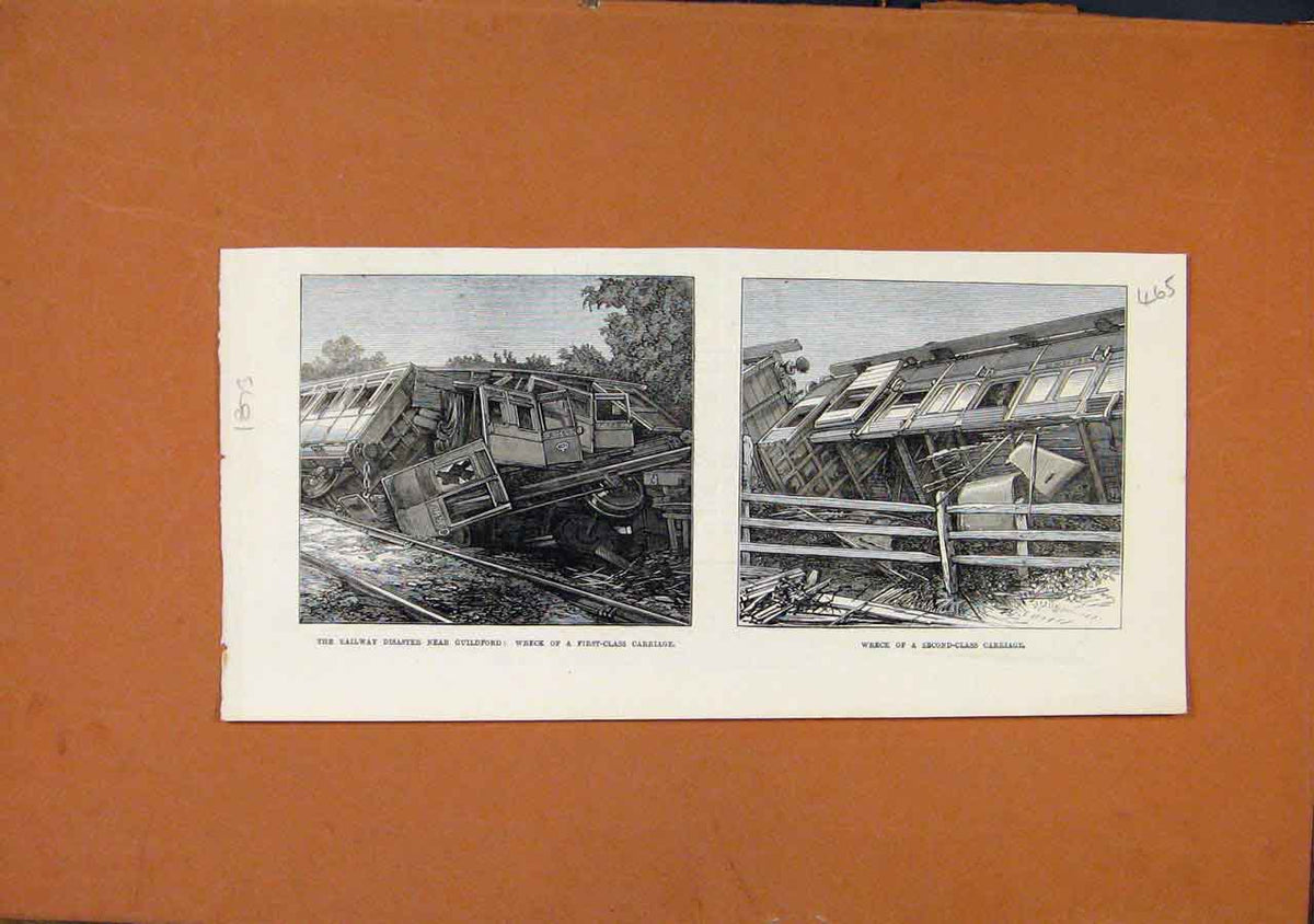 Original Old Antique Print Railway Disaster Guildford C1873 London News 19th