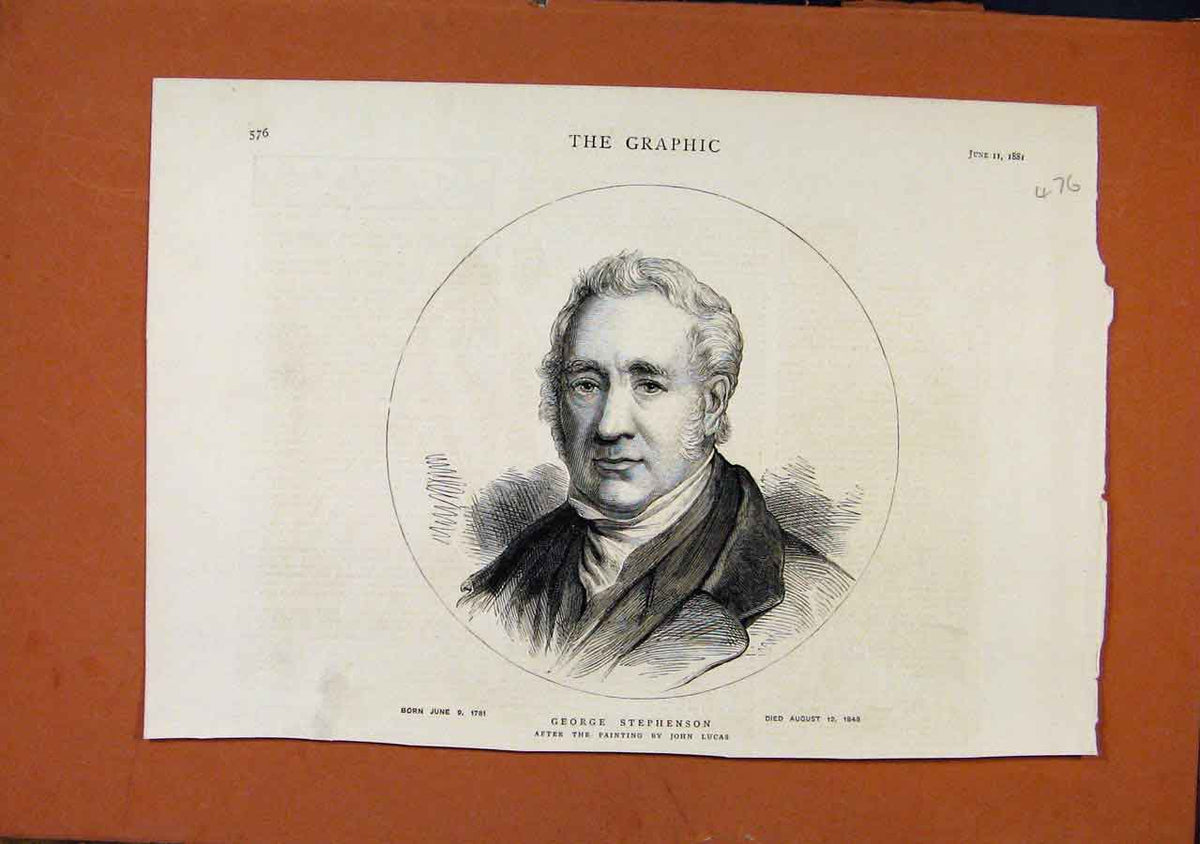 Original Old Antique Print George Stephenson C1881 The Graphic 19th