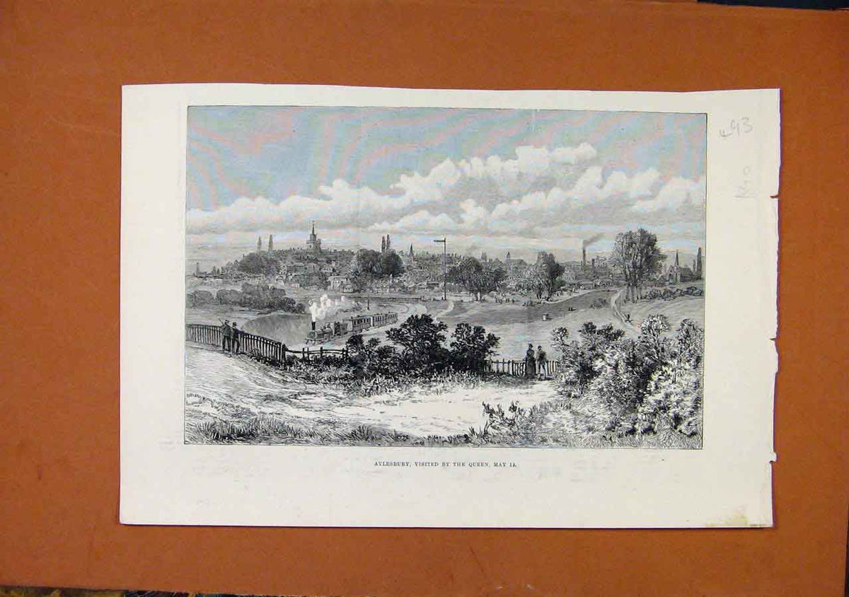 Original Old Antique Print Aylesbury Visited By Queen C1890 19th