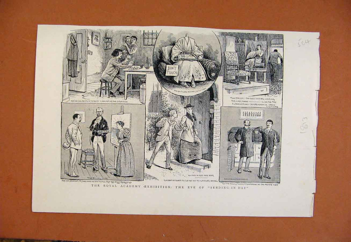 Original Old Antique Print C1893 Royal Academy Exhibition From London News 19th