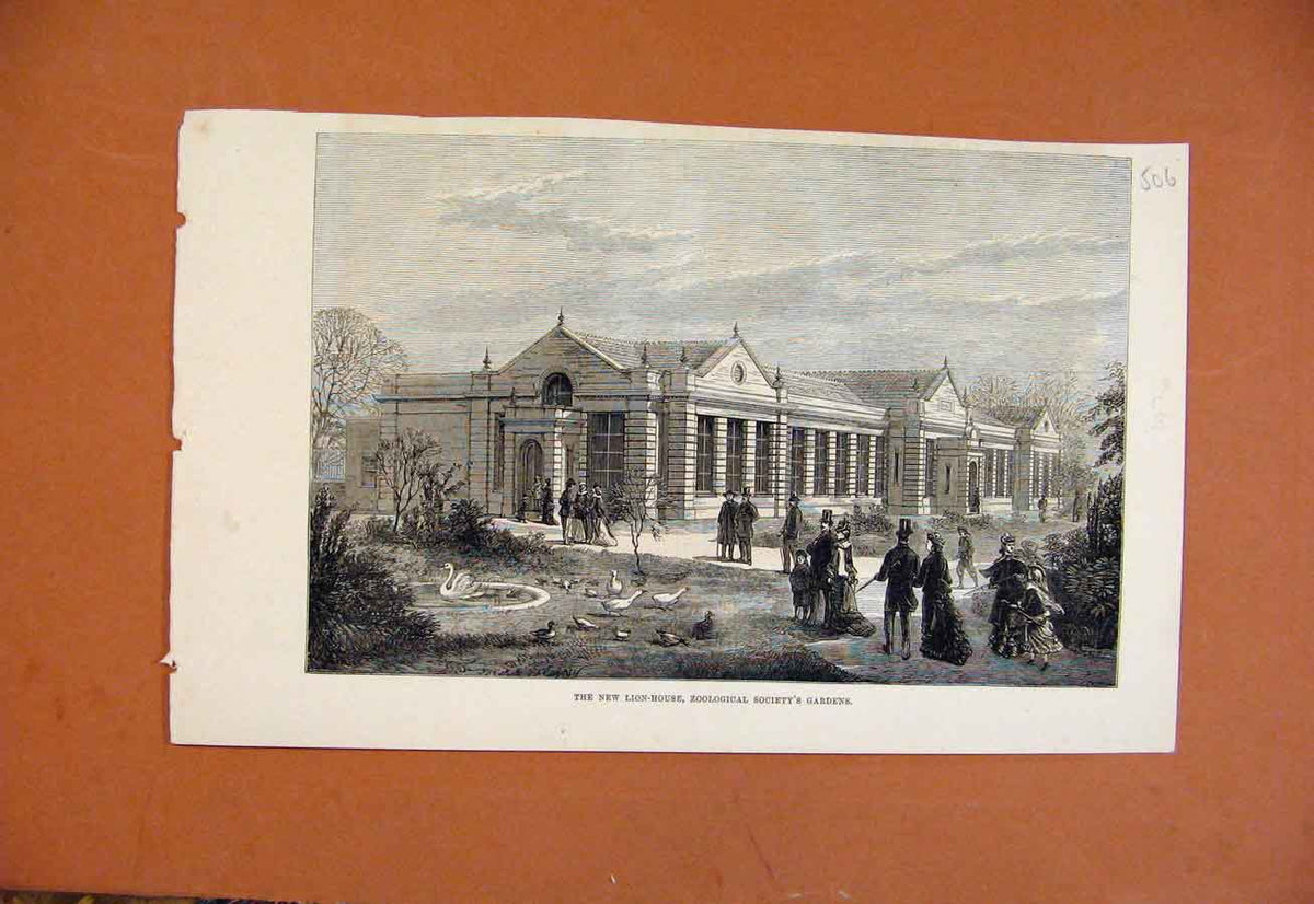 Original Old Antique Print New Lion House Zoological Societys Gardens C1876 19th