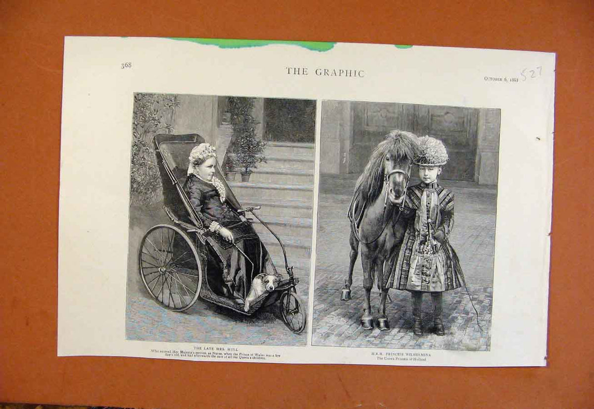 Original Old Antique Print C1883 Late Mrs Hull Princess Wilhelmina Portrait 19th
