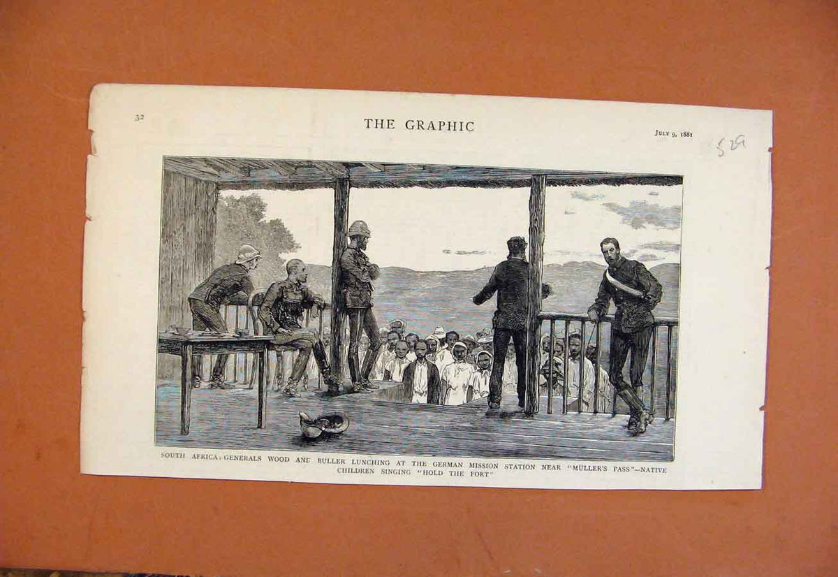 Original Old Antique Print South Africa Generals At German Mission Station C1881