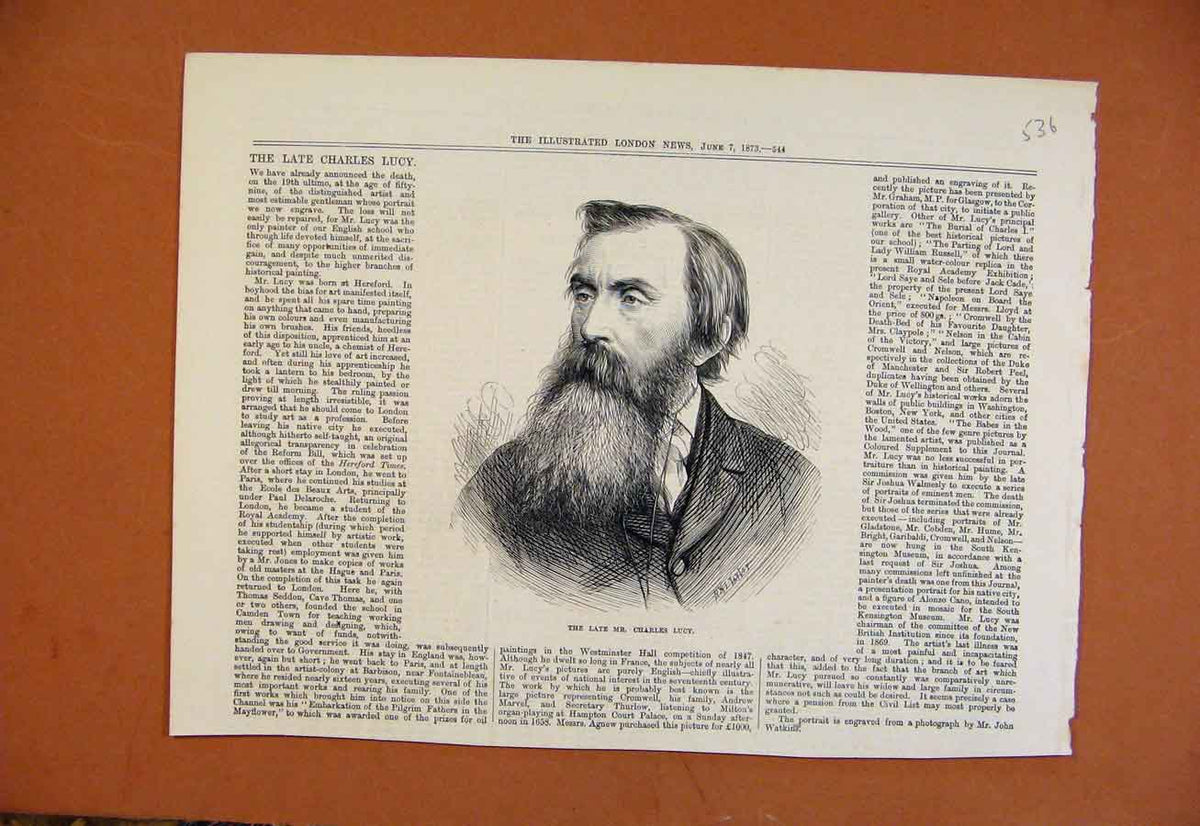Original Old Antique Print Late Mr Charles Lucy C1873 From London News Victorian