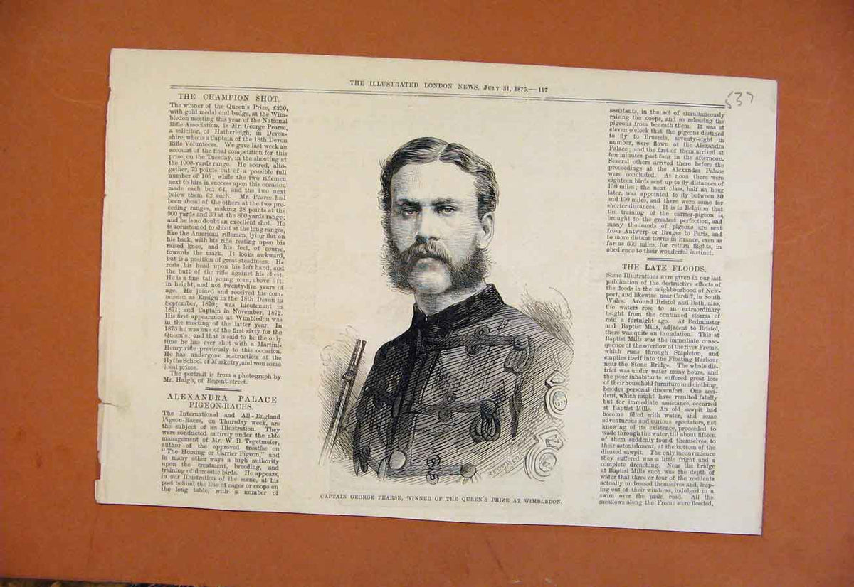 Original Old Antique Print Captin George Pearse Queens Prize Wimbledon C1875