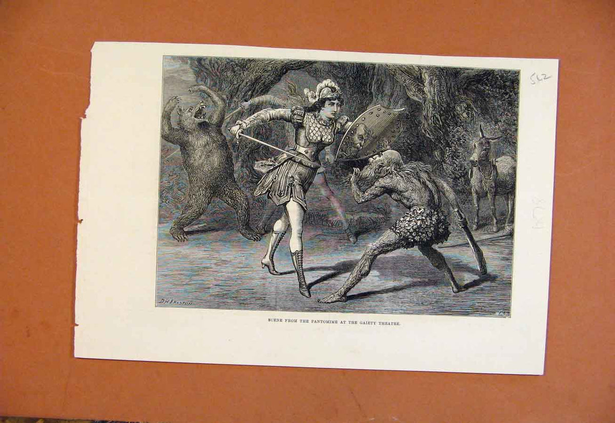 Original Old Antique Print Scene From Pantomime Gaiety Theatre C1878 Victorian
