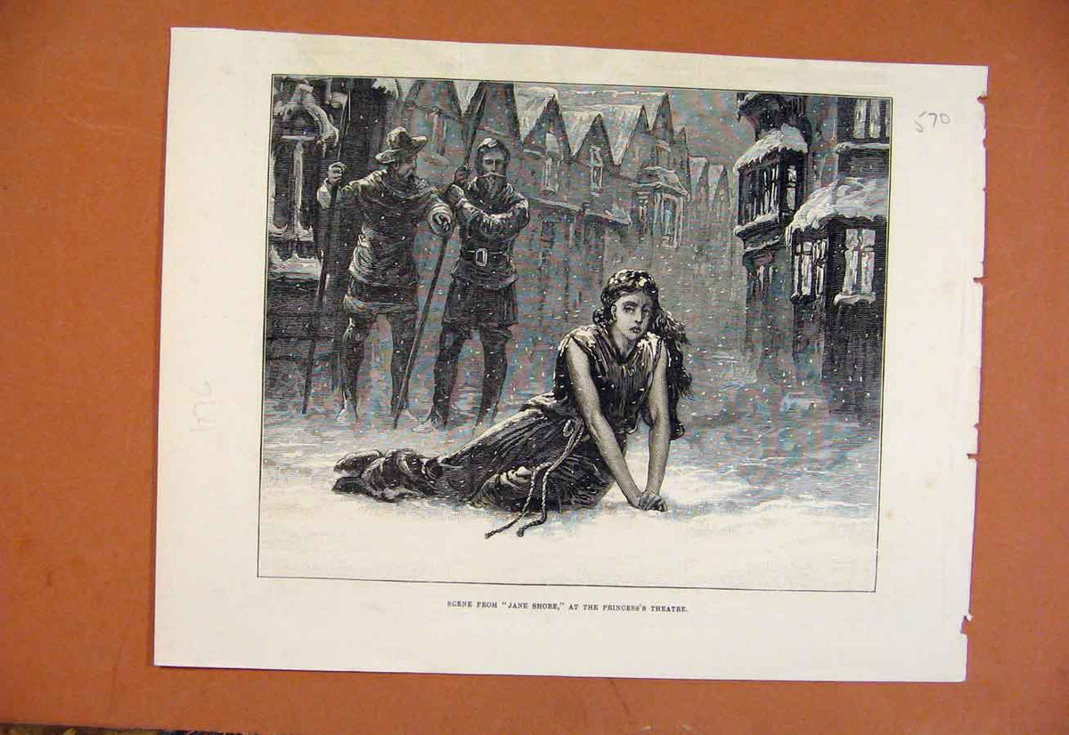 Original Old Antique Print C1876 Scene From Jane Shore Princess Theatre 19th