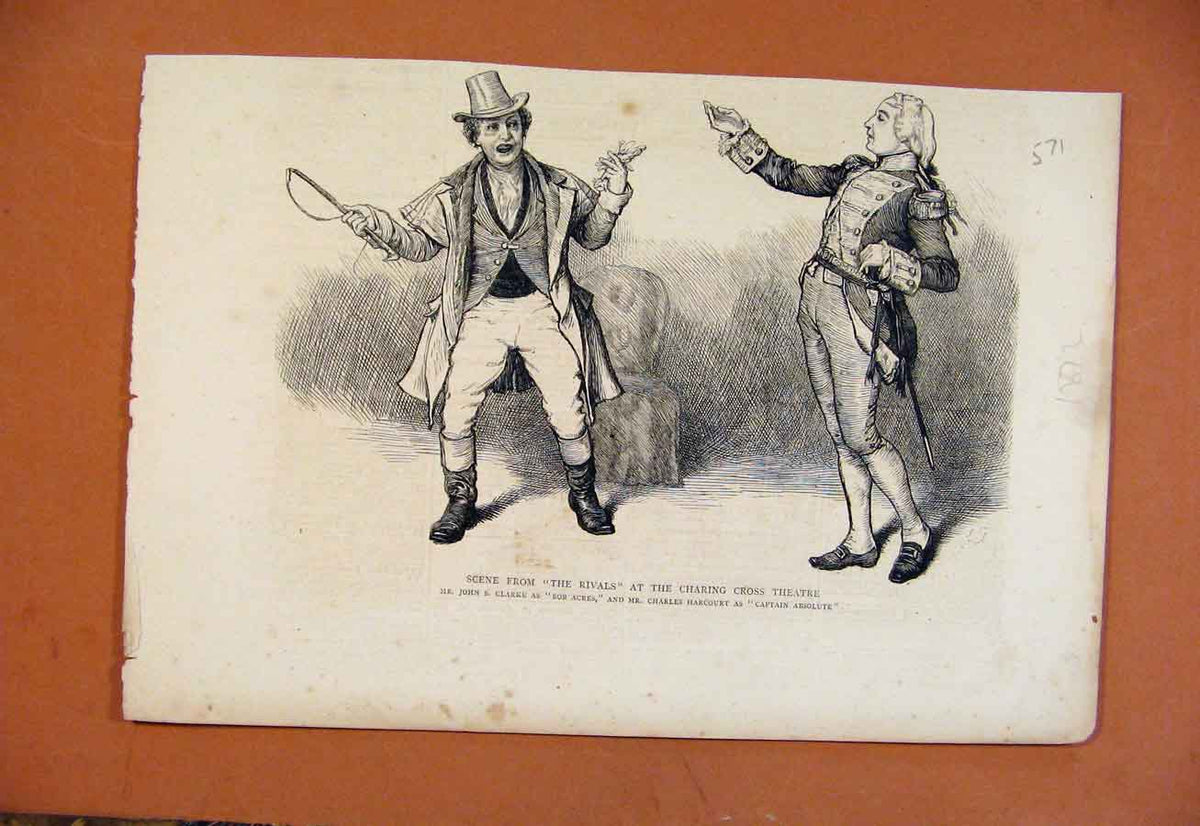 Original Old Antique Print Scene From Rivals Charing Cross Theatre C1872 19th