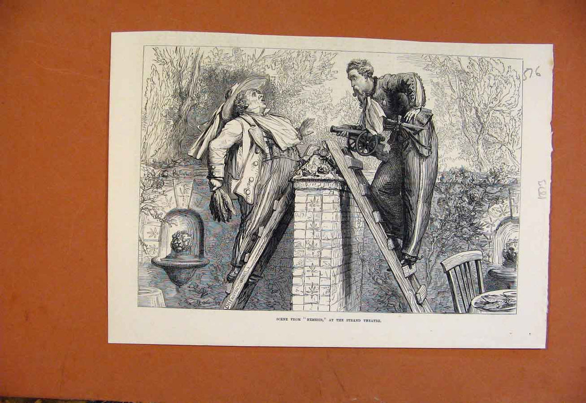 Original Old Antique Print Scene From Nemesis Strand Theatre C1873 Victorian