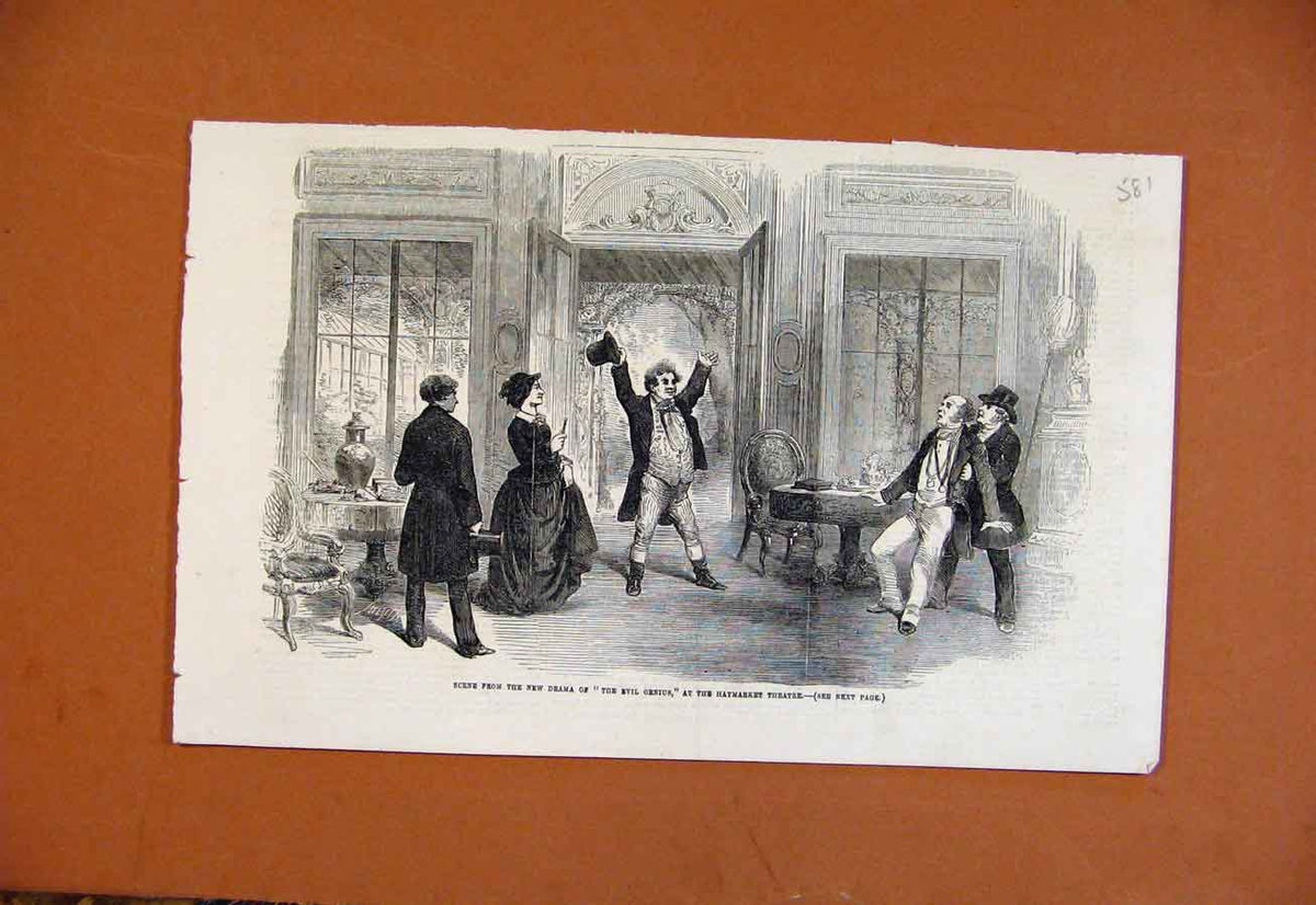 Original Old Antique Print Scene From Drama Evil Genius Haymarket Theatre