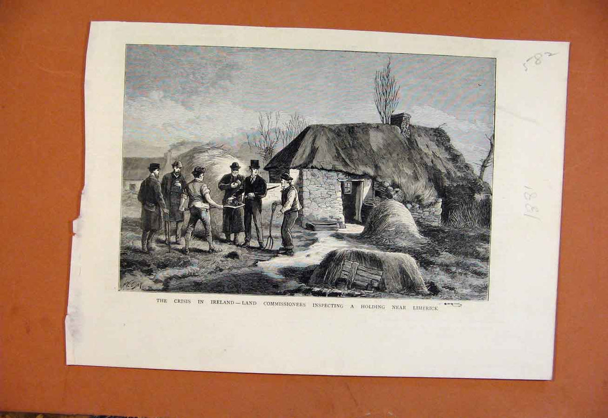 Original Old Antique Print C1881 Crisis Ireland Land Commissioners Limerick 19th