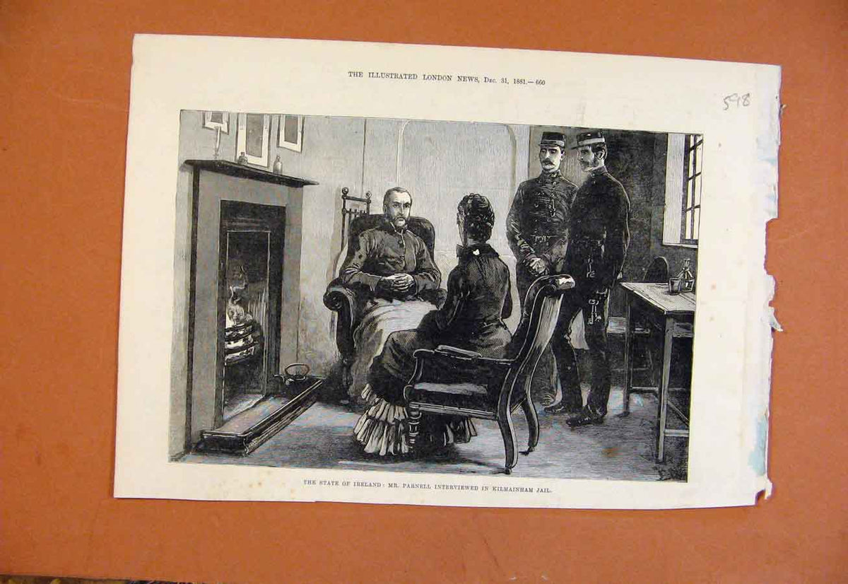 Old Antique Print State Ireland Parnell Interviewed Kilmainham Jail C1881 19th
