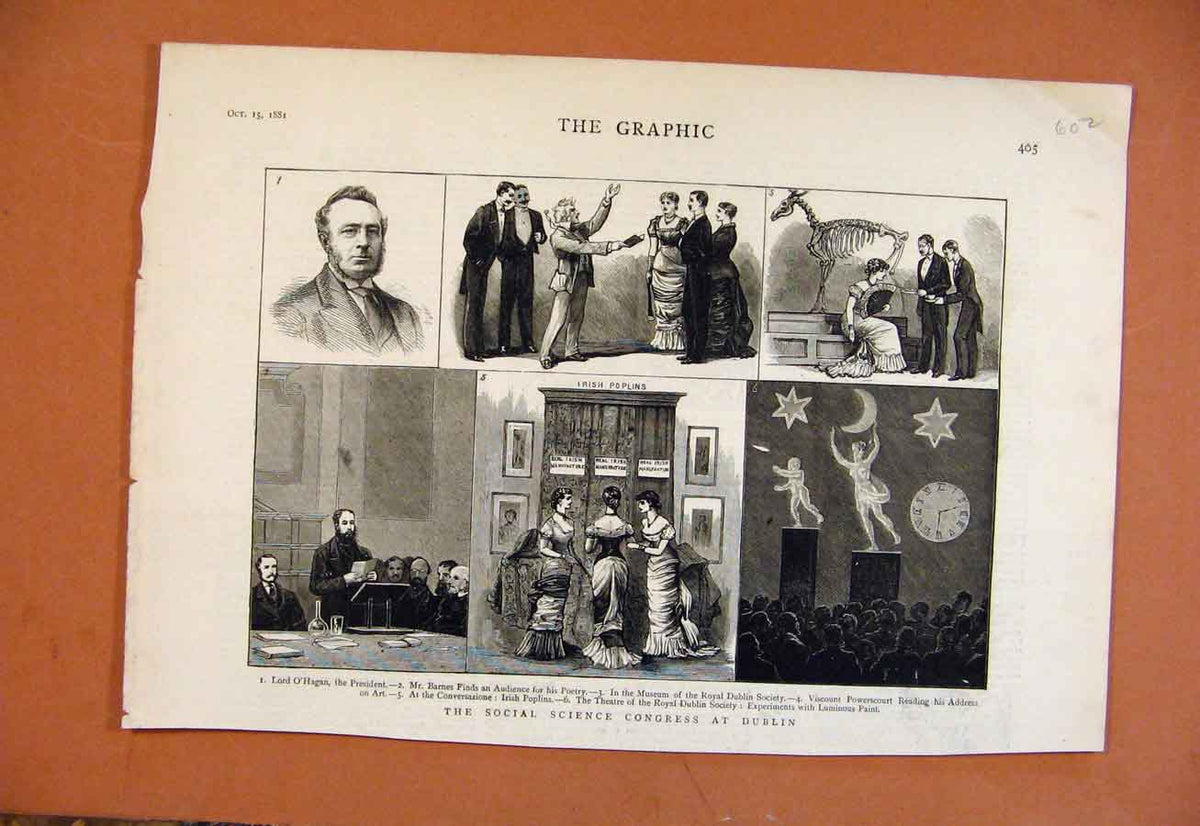 Original Old Antique Print Social Science Congress Dublin C1881 From London News
