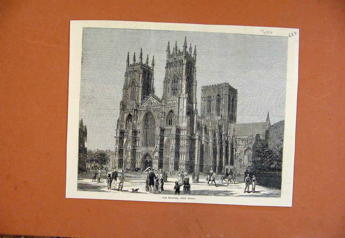 Original Old Antique Print Minster West Front York From London News
