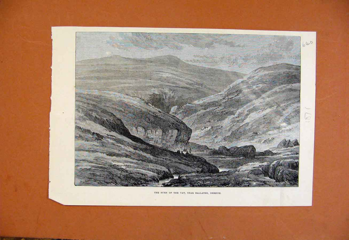 Original Old Antique Print Burn The Vat Near Ballater Deeside C1871 Victorian
