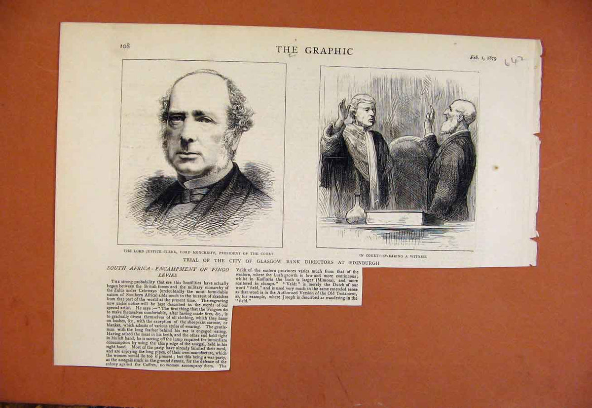 Original Old Antique Print Trail City Glasgow Bank Directors Edinburgh C1879