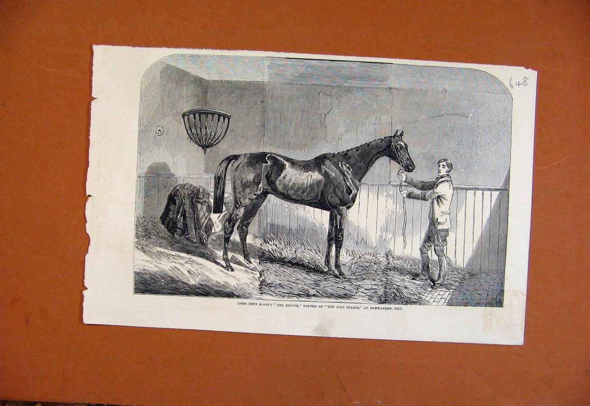 Original Old Antique Print Lord John Scotts Reiver Newmarket C1852 Victorian