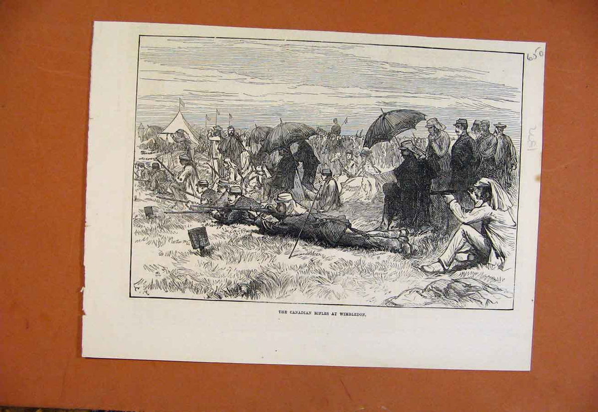 Original Old Antique Print C1872 Canadian Rifles Wimbledon From London News 19th