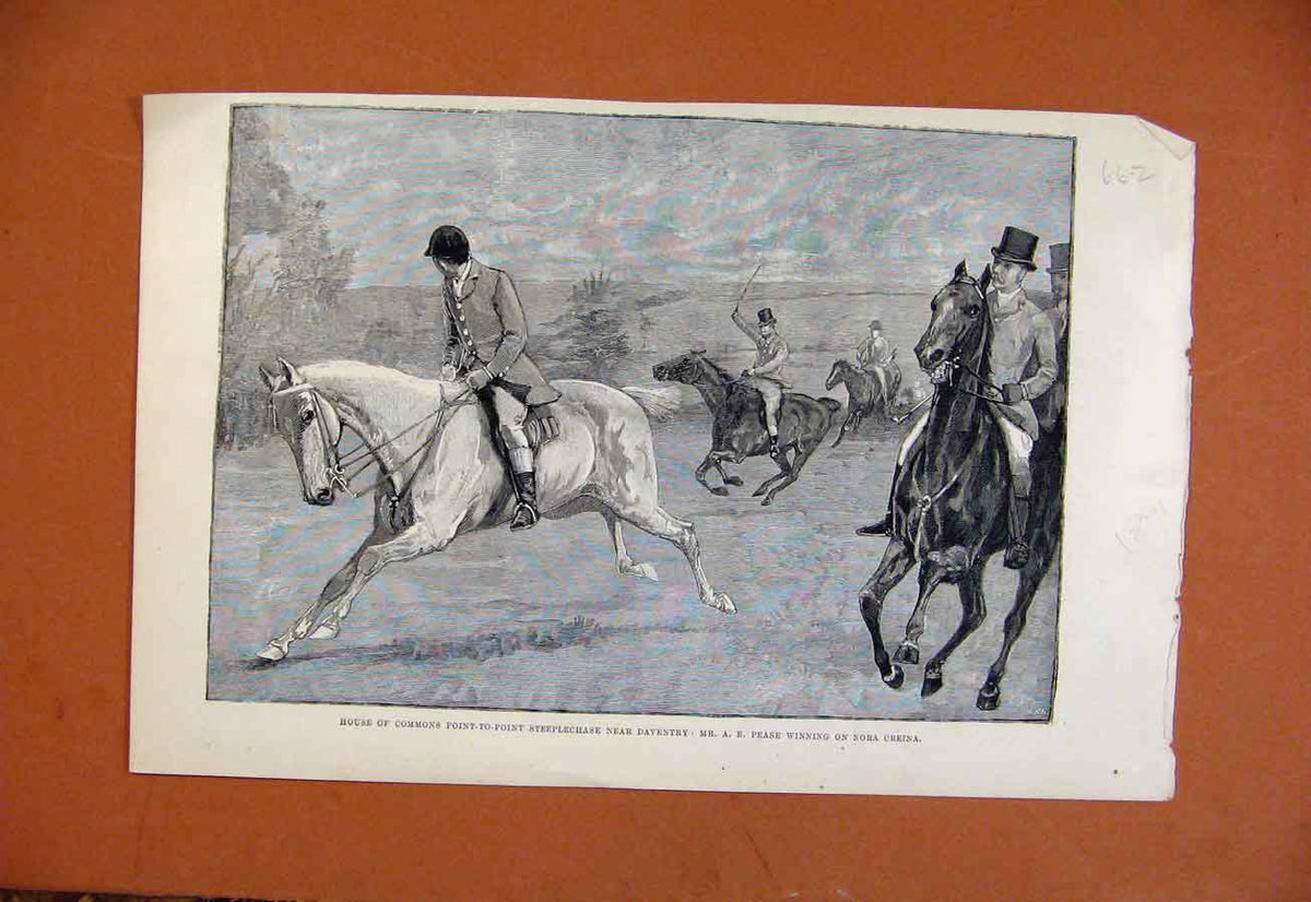 Original Old Antique Print House Commons Point To Point Steeplechase C1891 19th