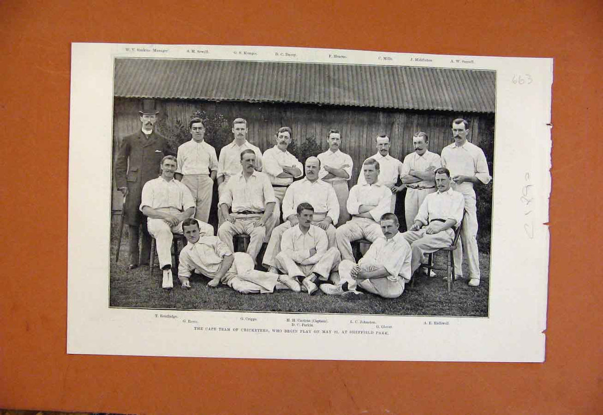 Original Old Antique Print Cape Team Cricketers Sheffiel Park C1890 Victorian