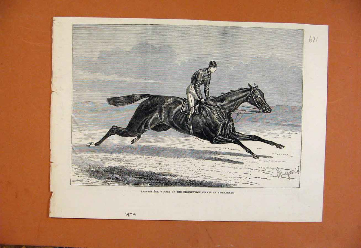 Original Old Antique Print Chariebert Winer Two Thousand Newmarket C1879 19th
