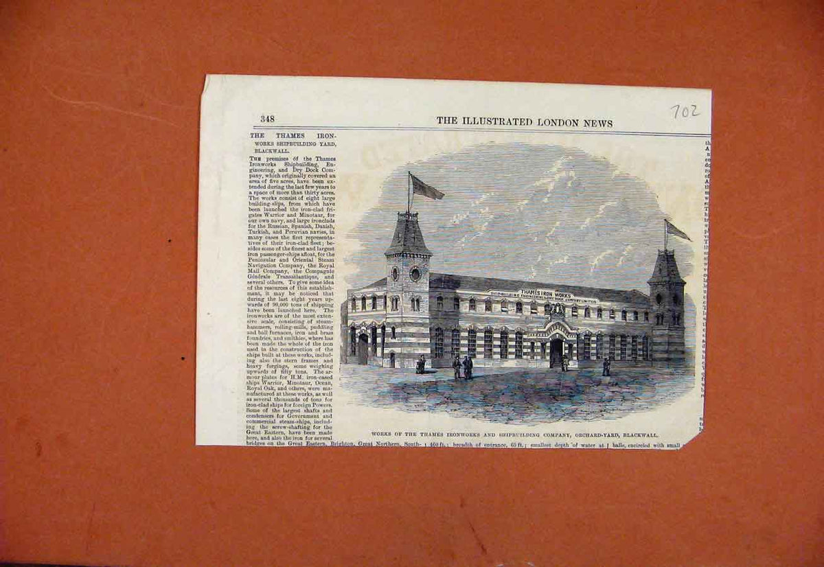 Old Antique Print Illustrated London News Ironworkds Thames Shipbuilding