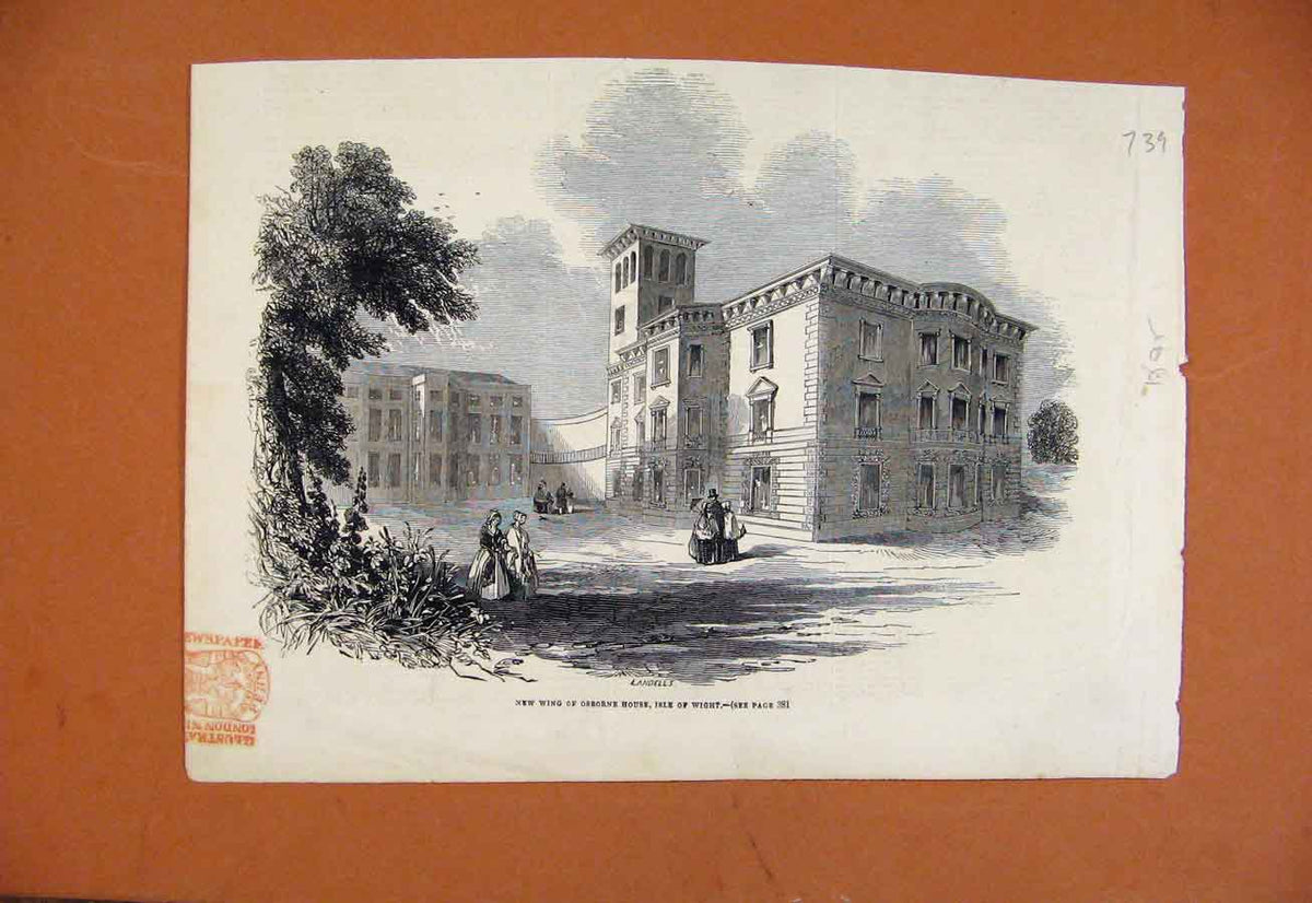 Original Old Antique Print C1865 New Wing Osborne House Isle Wight Victorian