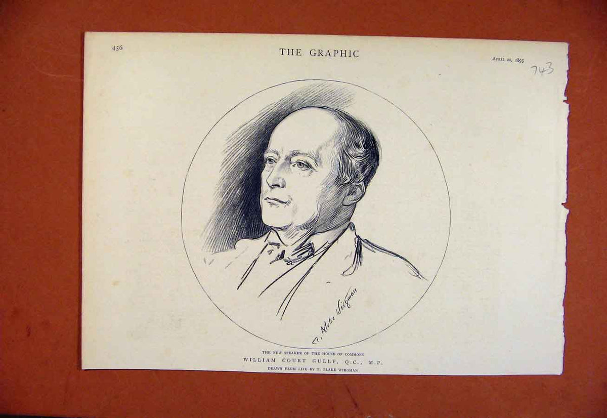 Old Antique Print Willian Court Gully Speaker House Commons C1895 Graphic 19th