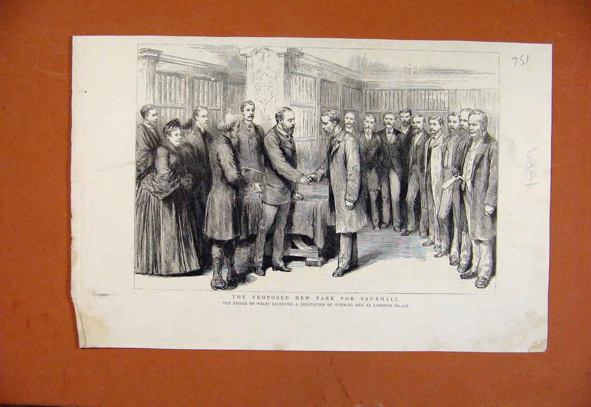 Original Old Antique Print Proposed New Park Vauxhall C1889 19th
