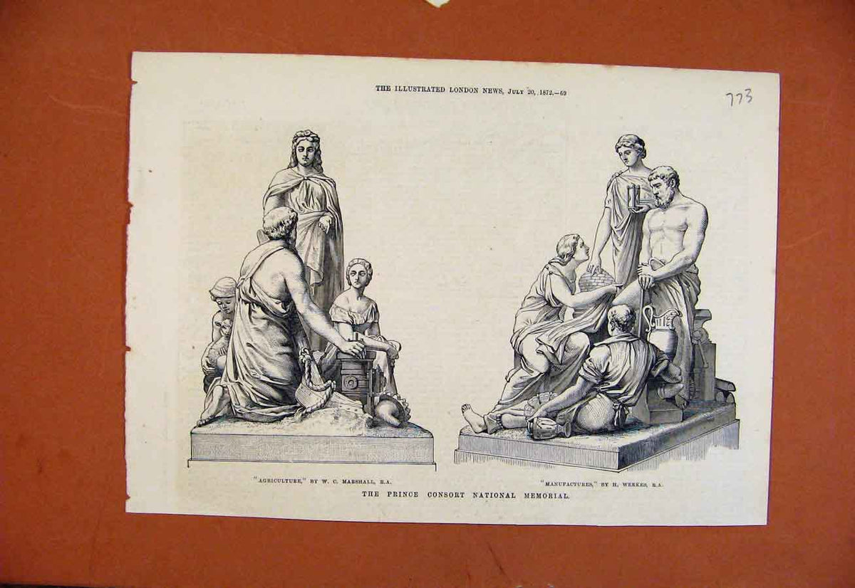Original Old Antique Print Prince Consort National Memorail C1872 19th