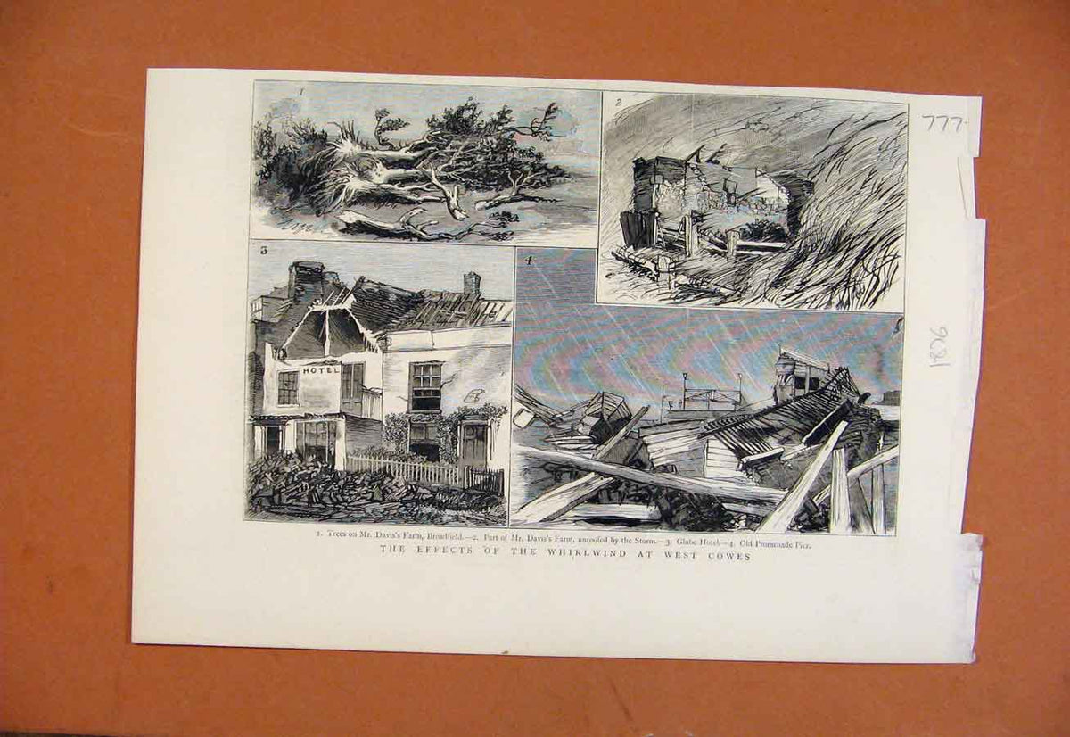 Original Old Antique Print Effects Whirlwind West Cowes C1876 19th