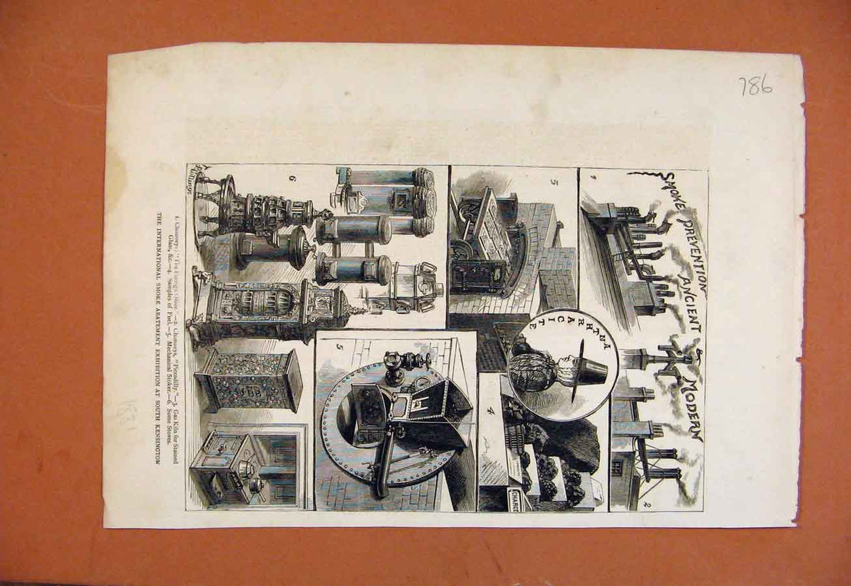 Original Old Antique Print International Smoke Abatement Exhibition Kensington