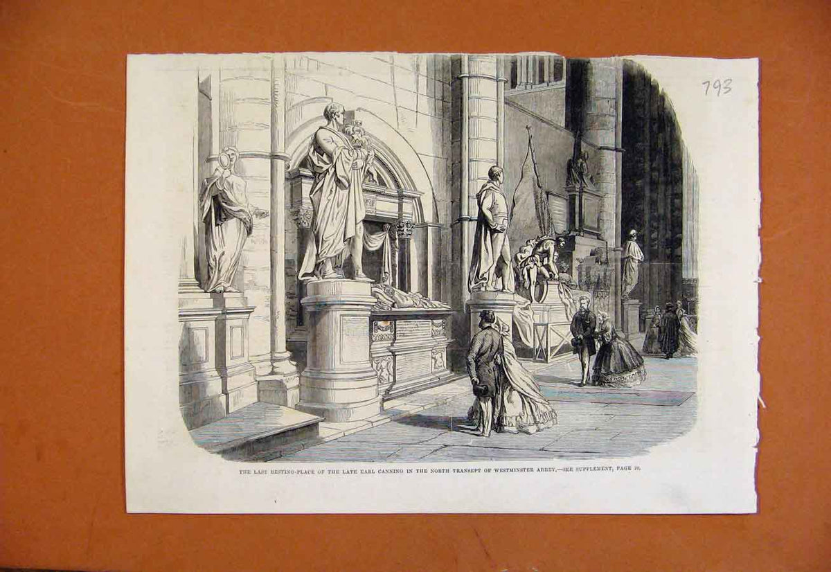 Original Old Antique Print Last Resting Place Earl Canning Westminster Abbey