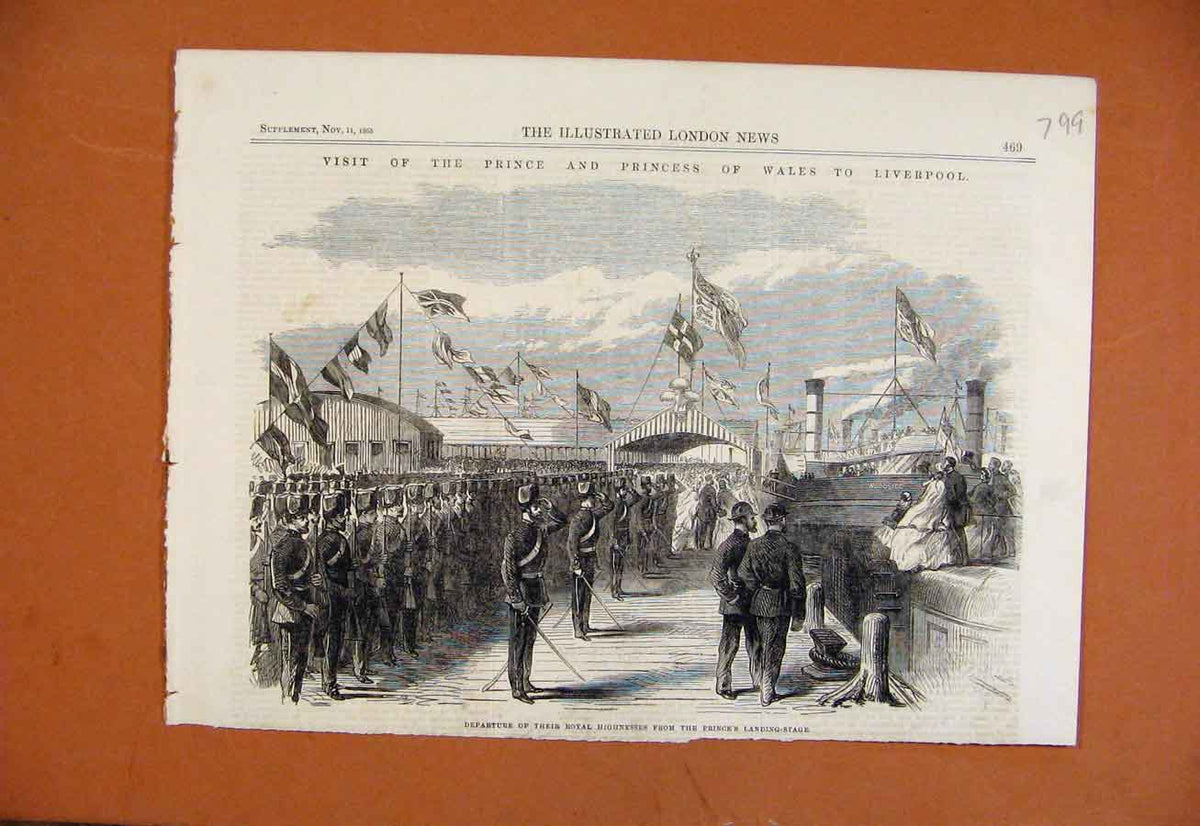 Original Old Antique Print Visit Prince Princess Wales To Liverpool C1865 19th