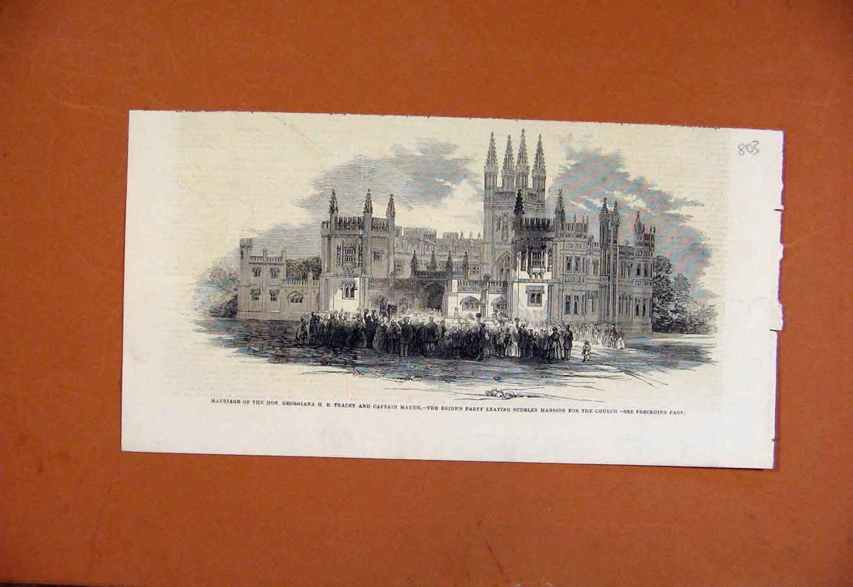 Old Antique Print Marriage Georgiana Tracey Captiain Maude Sudley Mansion