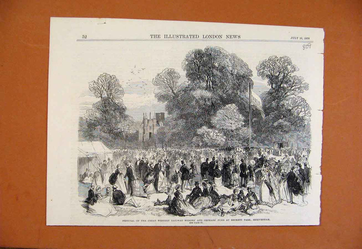 Original Old Antique Print Festival Great Western Railway Beckett Park C1870