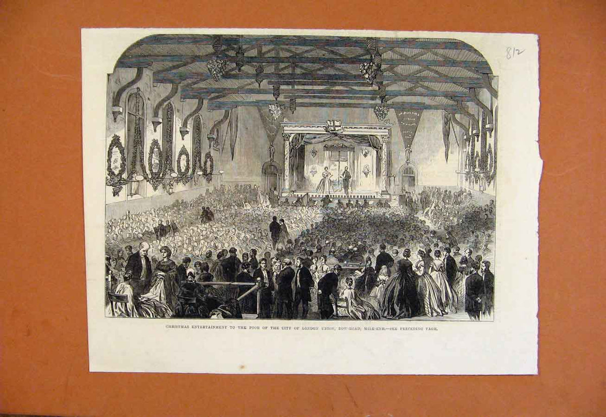 Original Old Antique Print Christmas Entertainment For Poor London