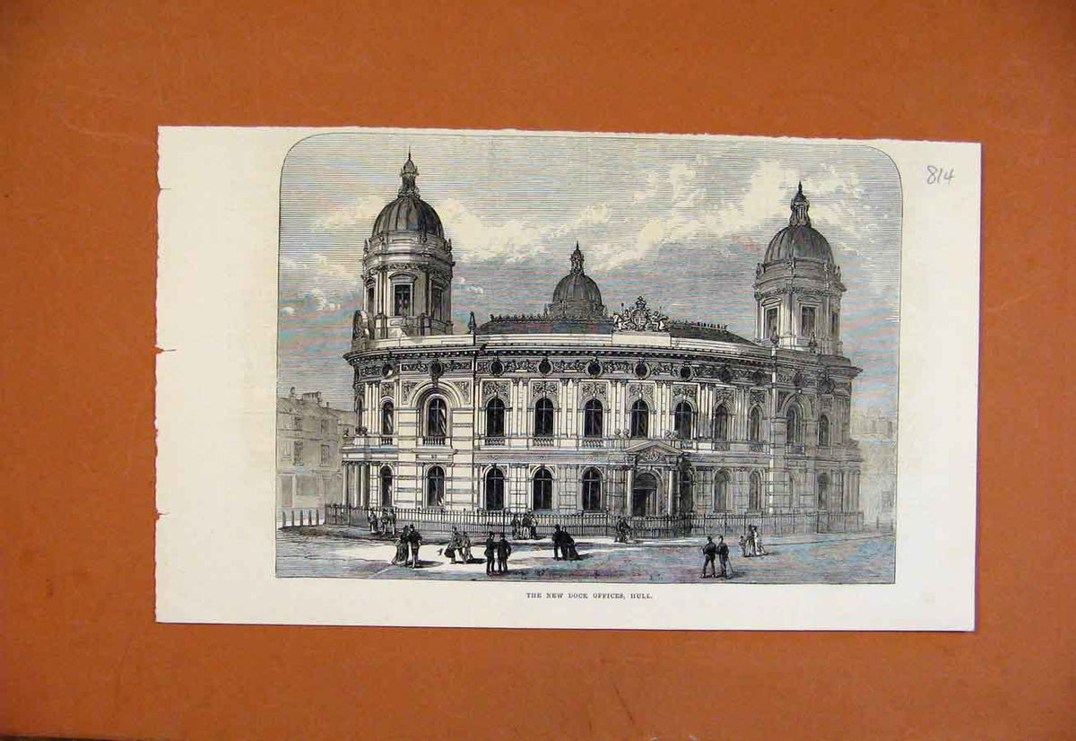 Original Old Antique Print New Dock Offices Hull Illustrated London News