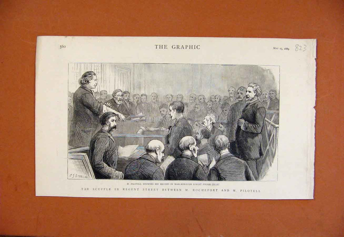 Original Old Antique Print Scuffle Regent Street C1889 The Graphic Victorian