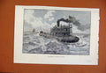 Original Old Antique Print American Whleback Steamer Ship Boat
